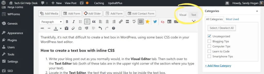 How to create a text-box in a WordPress blog post | Tech Girl Help Desk