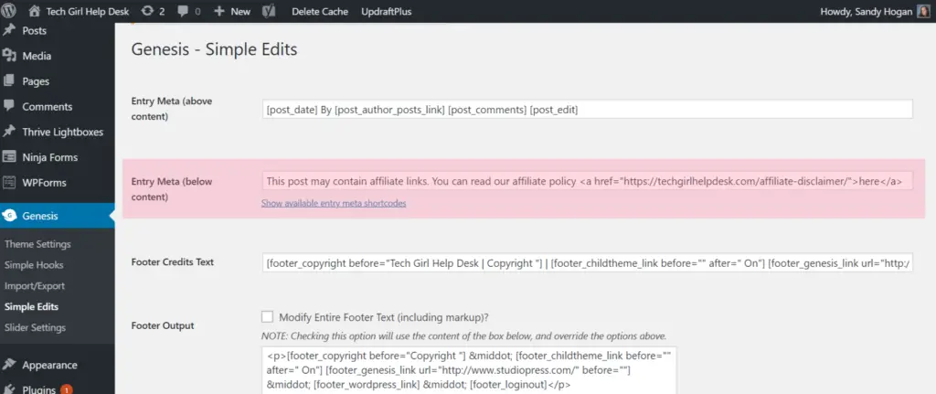 Adding an Affiliate Disclosure Statement Automatically to Each Post | Tech Girl Help Desk